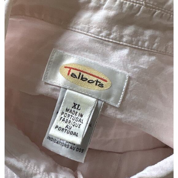 Talbots Women's White Pink Striped Button Up Shirt Collared 100% Cotton Size XL - Picture 7 of 7